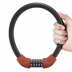 Rockbros RKS870-BK dviračio spyna su kodu ir 85 cm plieniniu trosu – raudona