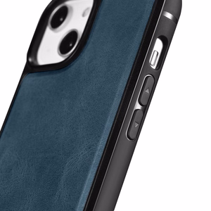 iCarer odinis Oil Wax dėklas padengtas natūralia oda iPhone 14 mėlyna