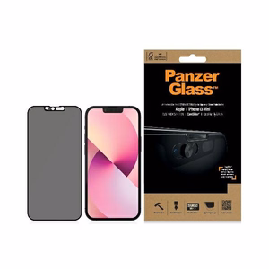 PanzerGlass E2E Microfracture grūdintas stiklas iPhone 13 Mini CamSlider privatumo antibakterinis juodas