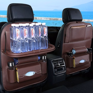 Juodas automobilio sėdynės organizatorius ir apsauga su lentynėle-mini staliuku