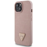 Guess GUHCP15SPCRTHCP iPhone 15 6.1" rožinis/rožinis kietas dėklas Croco Triangle Metal Logo