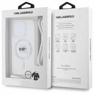 Karl Lagerfeld per petį IML Karl galvos MagSafe dėklas iPhone 16 Pro – skaidrus