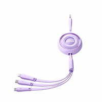 Joyroom Colorful Series S-A40 ištraukiamas 3-in-1 kabelis USB-A - USB-C / Lightning / Micro USB 1m - violetinis