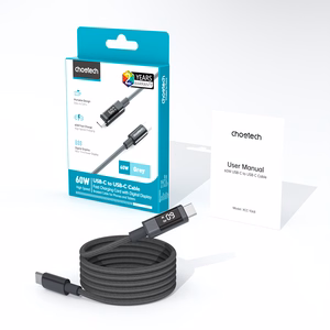 Choetech XCC-1068 PD 60W USB-C - USB-C laidas su ekranėliu 1.2 m - juodas