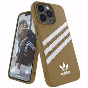 Adidas OR formuotas dėklas PU iPhone 13 Pro / iPhone 13 – smėlio ir auksinis