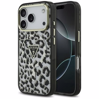 Guess leopardinis blizgus magnetinis dėklas telefonui iPhone 17 Pro juodas