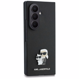 Juodas „Karl Lagerfeld Saffiano Karl & Choupette Pin“ dėklas, skirtas „Samsung Galaxy Z Fold8 Ultra“