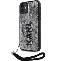 Karl Lagerfeld KLHCN61PSQRKS iPhone 11 / Xr 6.1" sidabrinis kietas dėklas Blizgučiai Virvelė
