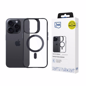 3mk Satin Armor MagCase с MagSafe для iPhone 15 Pro Max - прозрачный с чёрной рамкой