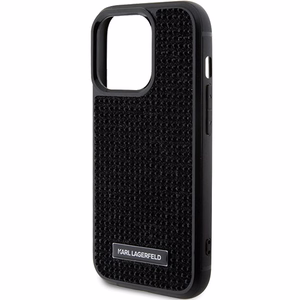Karl Lagerfeld Krištolo logotipas metalinė plokštelė dėklas iPhone 15 Pro - juoda