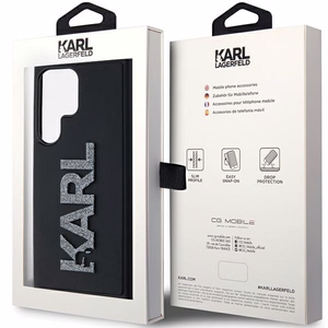 Karl Lagerfeld 3D Guminis Blizgus Logotipas dėklas telefonui Samsung Galaxy S23 Ultra - juodas