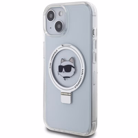 Karl Lagerfeld KLHMP15MHMRSCHH iPhone 15 Plus 6.7" baltas/baltas kietas dėklas su žiediniu stovu Choupette Head Magnetinis