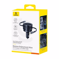 Baseus Enjoyment Max automobilinis įkroviklis su USB-C+USB-C kabeliais 60W juodas