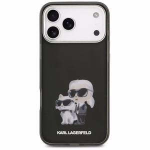Karl Lagerfeld IML akvarelės Karl & Choupette ir logotipo magnetinis dėklas telefonui iPhone 17 Pro - juodas