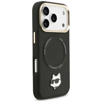 Karl Lagerfeld Big Strap Choupette metalinio logotipo Magnetinis dėklas telefonui iPhone 17 Pro Max - juodas