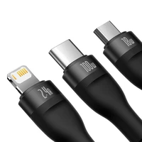 3in1 USB kabelis Baseus Flash Series, USB-C + micro USB + Lightning, 100W, 1.2m (juodas)