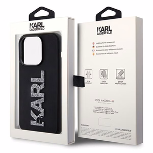 Karl Lagerfeld 3D guminis blizgus logotipas dėklas telefonui iPhone 15 Pro Max - juodas