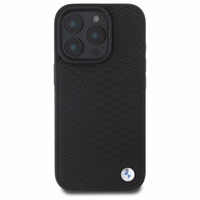 BMW ženklas odinis deimantinis metalinis logotipas magnetinis iPhone 16 Pro dėklas - juodas