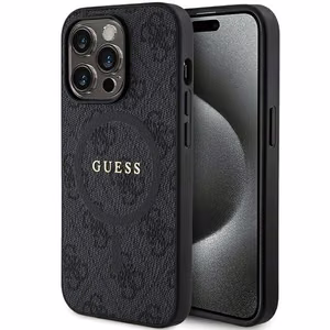 Dėklas Guess PU Leather 4G Colored Ring MagSafe Apple iPhone 15 Pro Max juodas