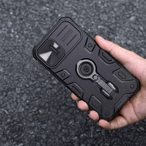 Nillkin CamShield Armor Pro dėklas iPhone 14 Plus dėklas šarvuotas dėklas su kameros apsauga ir žiediniu stovu juodas