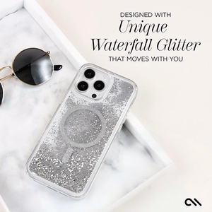 Case-Mate Waterfall MagSafe dėklas, skirtas iPhone 16 Pro, sidabro spalvos