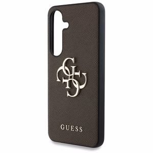 Guess Grained Big 4G Logo Small Classic Logo dėklas telefonui Samsung Galaxy S25 rudas