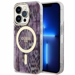 Guess GUHMP14XHLEOPWP iPhone 14 Pro Max 6.7" rožinis kietas dėklas Leopard Magnetinis