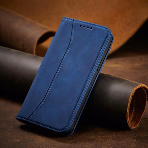 Magnet Fancy Case dėklas iPhone 14 Pro su flip dangčiu, pinigine ir stovu - mėlynos spalvos