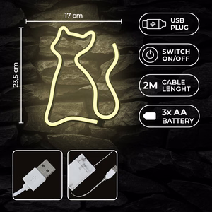 Neon LED Light CAT warm baltas Bat + USB FLNE03 Forever Light