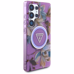 GUESS dėklas SAMSUNG S25 Ultra GUHMS25LHFLPEDU (Magnetinis IML metalinis blizgesys gėlių trikampis) violetinė
