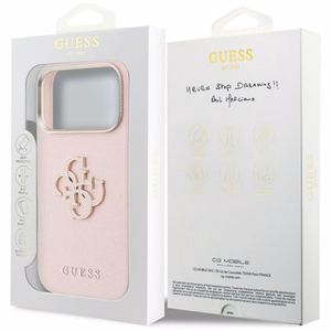 Dėklas Guess PU Grained 4G Resin Metal Logo Apple iPhone 17 Pro Max rožinis