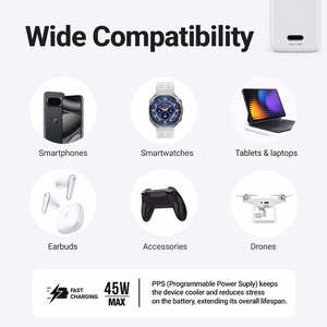 Crong Ultra Compact GaN USB-C sieninis įkroviklis, 45 W PD 3.0, PPS, baltas