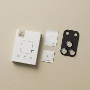 Juoda aliuminio ir grūdinto stiklo kameros modulio apsauga „Tech-Protect CamFull Fit+“, skirta „Apple iPhone 18 Pro“