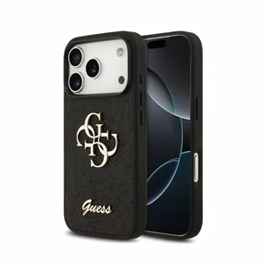 Dėklas Guess PU Fixed Glitter 4G Metal Logo Apple iPhone 18 Pro Max juodas