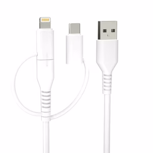 Forever recycling кабель 3в1 1,5m 2,4A USB-A - USB-C + microUSB + Lightning KR3W1-00 белый