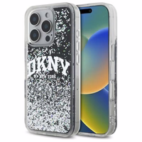 DKNY DKHCP16LLBNAEK iPhone 16 Pro 6.3" juodas/juodas kietas dėklas Liquid Glitter Arch Logo