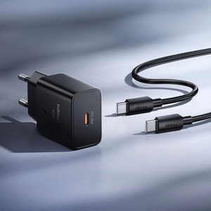 Telefono įkroviklis Hoco USB C QC PD 25W + laidas USB C į USB C N76 juodas