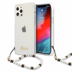 Guess GUHCP12MKPSWH iPhone 12/12 Pro 6.1" Skaidrus kietas dėklas Baltas perlas