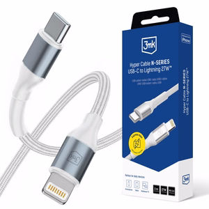3mk Hyper Cable N-SERIES USB-C / Lightning laidas 3m PD 3.0 9V/3A 27W baltas