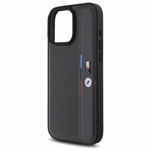 BMW M perforuota trispalvė linija iPhone 16 Pro dėklas - tamsiai pilkas