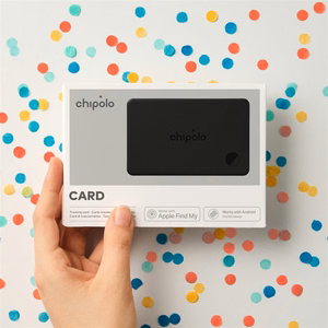 „Chipolo CARD“ – belaidis, įkraunamas, plonas „Bluetooth“ sekiklis, skirtas „iOS“ ir „Android“ įrenginiams, anglies spalvos