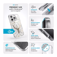 Speck Presidio Lux ClickLock & MagSafe - iPhone 16 Pro dėklas (Sunshine Daisies / Clear / auksinis)
