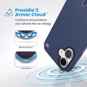 Speck Presidio2 Pro dėklas su MagSafe ir ClickLock, skirtas iPhone 16 Plus, „Coastal Blue/Dust Grey“