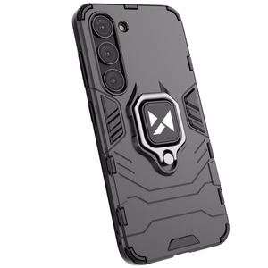 Wozinsky Ring Armor dėklas telefonui Samsung Galaxy S23 šarvuotas dėklas su magnetiniu laikikliu ir žiedu juodas