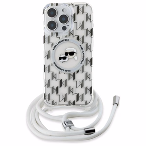 Karl Lagerfeld IML per petį monograminis Karl ir Choupette galvos MagSafe dėklas iPhone 16 Pro - skaidrus