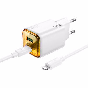 Įkroviklis telefonui Hoco USB A + USB C QC3.0 PD 3A 20W + kabelis USB C į USB C N52 baltas