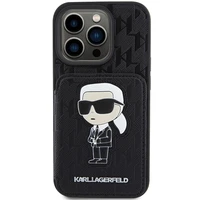 Karl Lagerfeld Saffiano Cardslots and Stand Monogram Ikonik Patch Dėklas telefonui iPhone 15 Pro Max - juodas