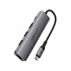 Acefast J16 USB šakotuvas USB-C 5-in-1 HDMI 4K 60Hz PD90W doko stotis - pilkas