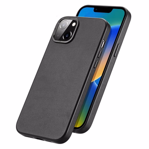 Dux Ducis Grit odinis dėklas iPhone 14 Plus Elegantiškas dirbtinės odos dėklas (MagSafe suderinamas) Juodas