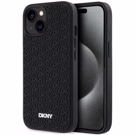 DKNY 3D Guminis dėklas su pasikartojančiu raštu iPhone 15 Plus - juodas